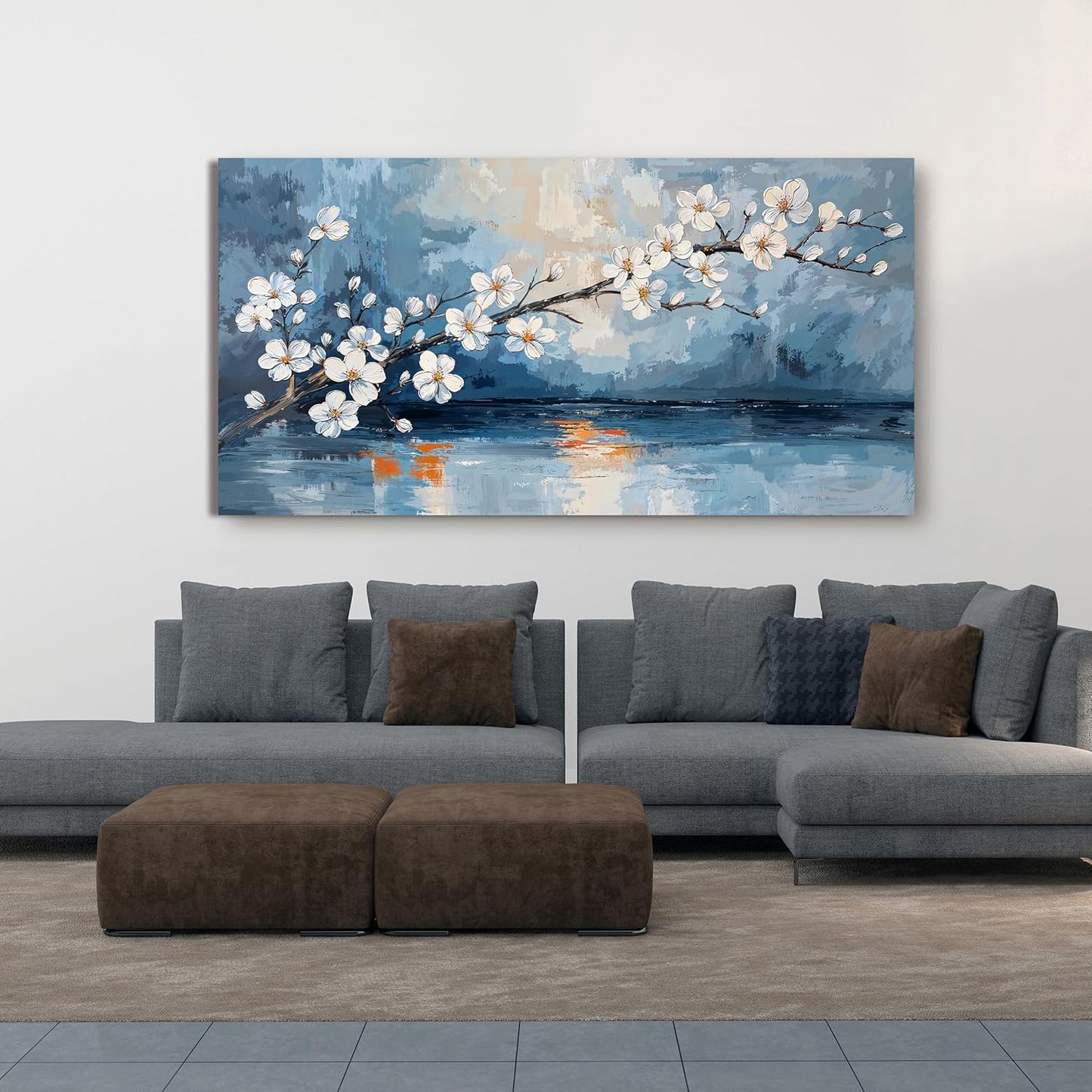 Canvas Wall Art Decor Large Vintage Coastal Wall Art Decorations White Flower Wall Art Prints Wall Art Pictures for Living Room Canvas Art Wall Decor Artwork for Walls Bedroom Office Decor 24" X 48"