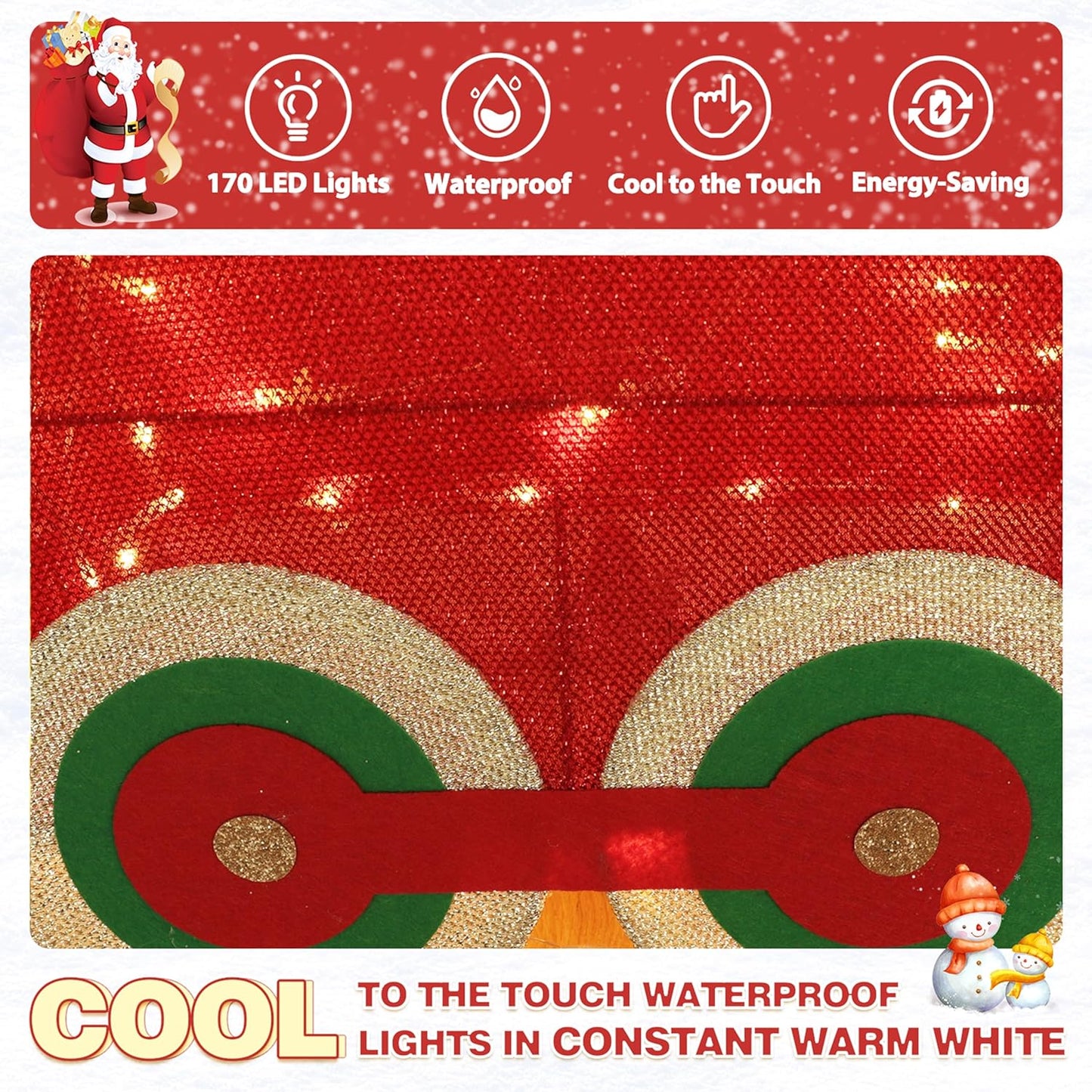 5FT Light-Up Christmas Train Decor with 170 LED Lights, 3D Pre-Lit Train Set with Gift Box and Christmas Tree for Xmas Decoration, Freestanding Glittered Holiday Display for Outdoor, Indoor