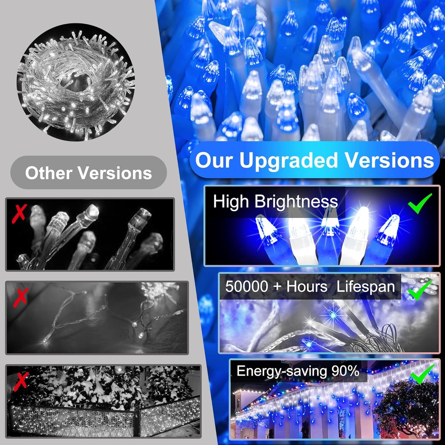 792 LED Icicle Lights, 82ft 8 Modes Fairy Hanging String Lights with Time Waterproof, Plug-in Christmas String Lights for Holiday Wedding Party Decorations, Blue & CoolWhite