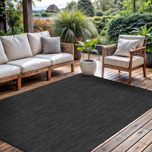 CAMILSON Outdoor Rug 9x12 Modern Area Rugs for Large Indoor and Outdoor Patios and Porches - Waterproof, Washable, Non-Shedding, Easy-to-Clean Outside Carpet (9 x 12, Solid - Dark Gray)