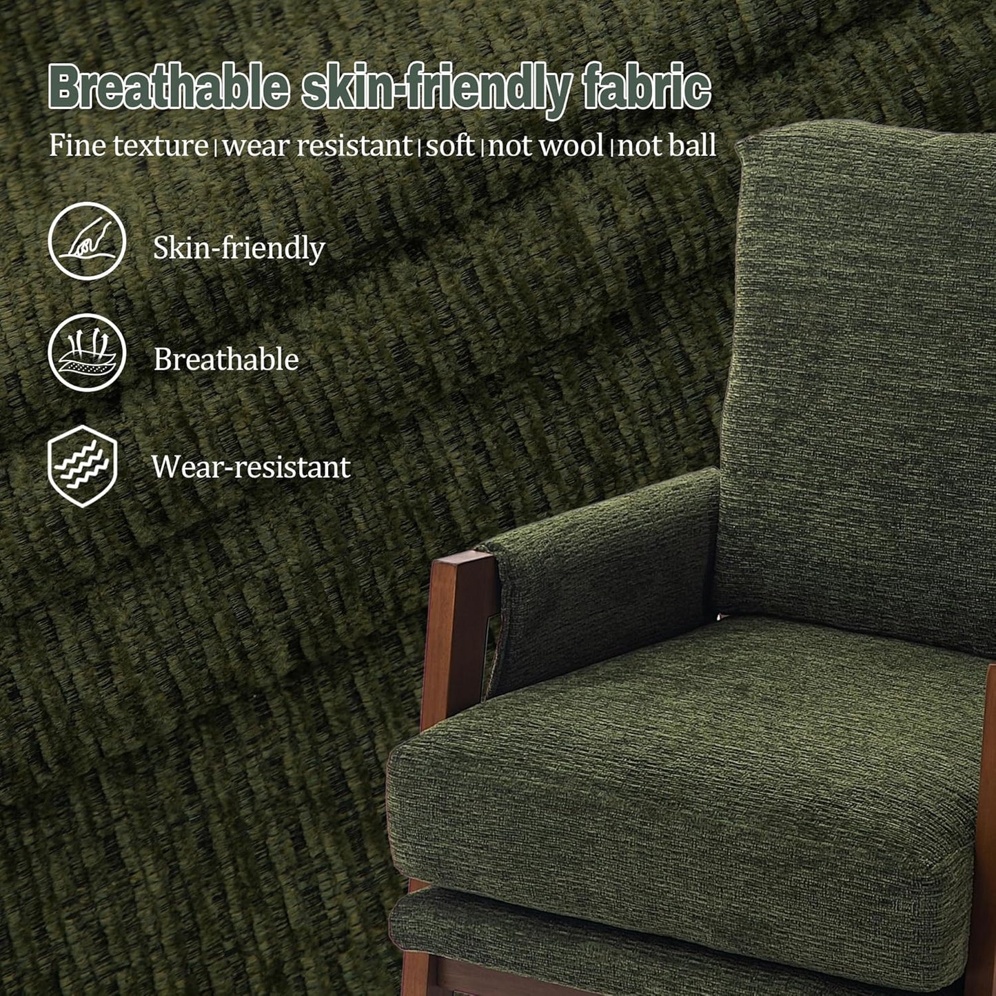 Modern Accent Chairs Set of 2 for Living Room Mid Century Arm Chairs Upholstered Bedroom Chairs Comfy Lounge Chairs with Solid Wood Frame, Green