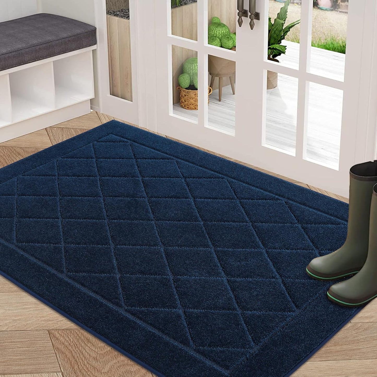 BEQHAUSE Dirt Trapper Door Mat 32" x 48", Doormat Non-Slip Entryway Rugs Washable, Dog Door Mat Stain Resistant and Absorbent Welcome Floor Mat for Front Back Door, Muddy Wet Shoes & Paws, Navy Blue