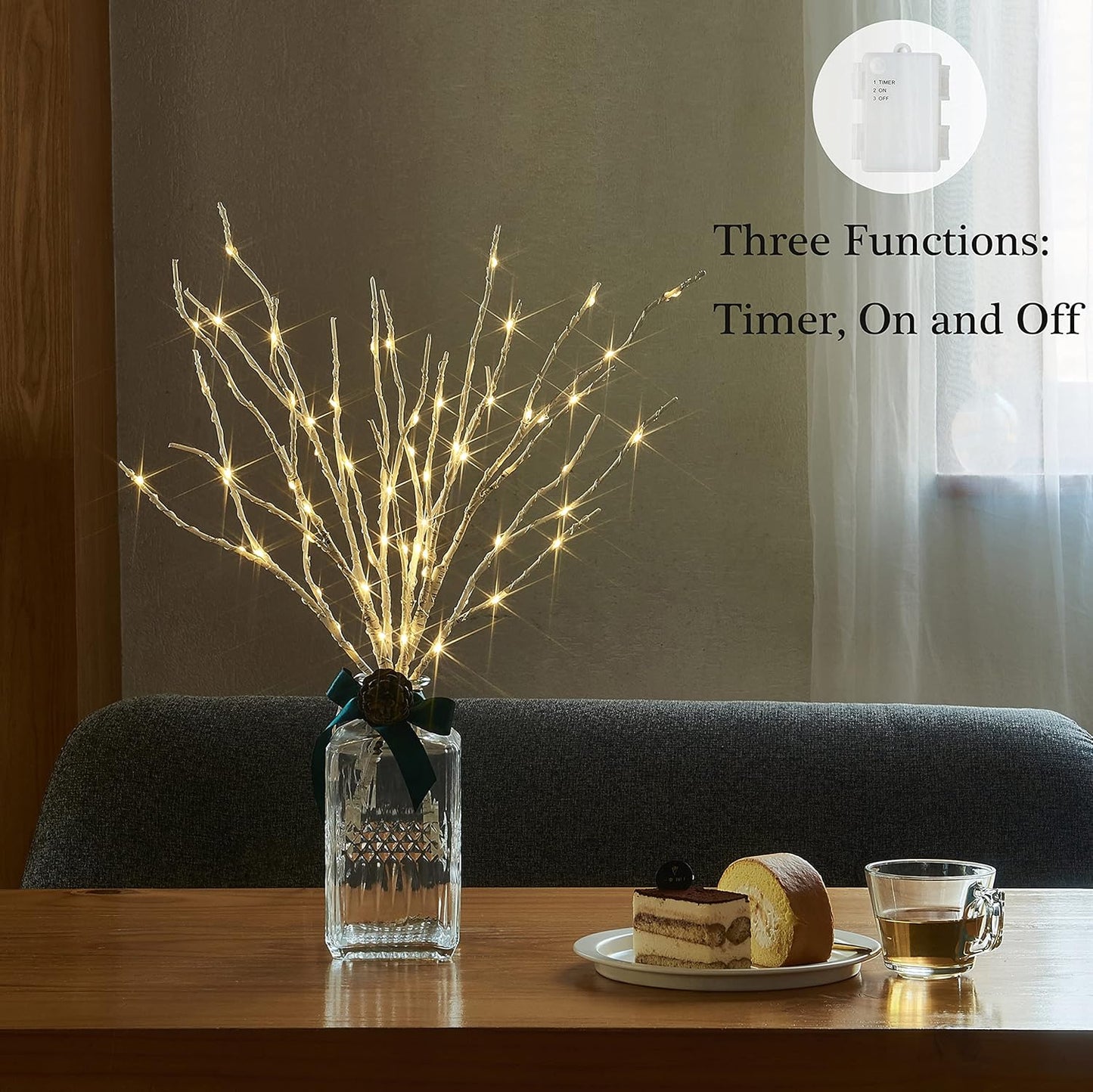 Birchlitland Lighted Birch Branches with Timer Battery Operated 18IN 70L Warm White LED Fairy Lights, Artificial Decorative Branch Lights for Home and Holiday Decoration Indoor Outdoor