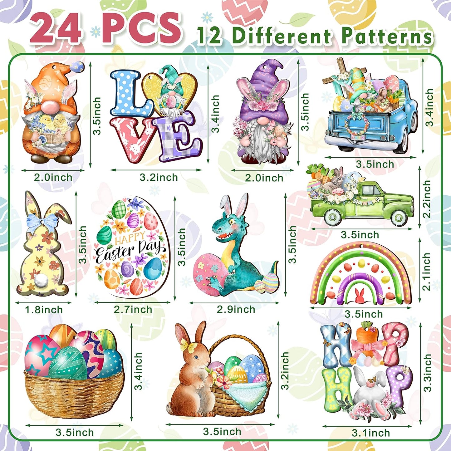 24 Wooden Hanging Ornaments, Hanging Decor for Tree, Happy Easter Egg Gnome Bunny Wooden Craft Spring Party Supplies Home Decor