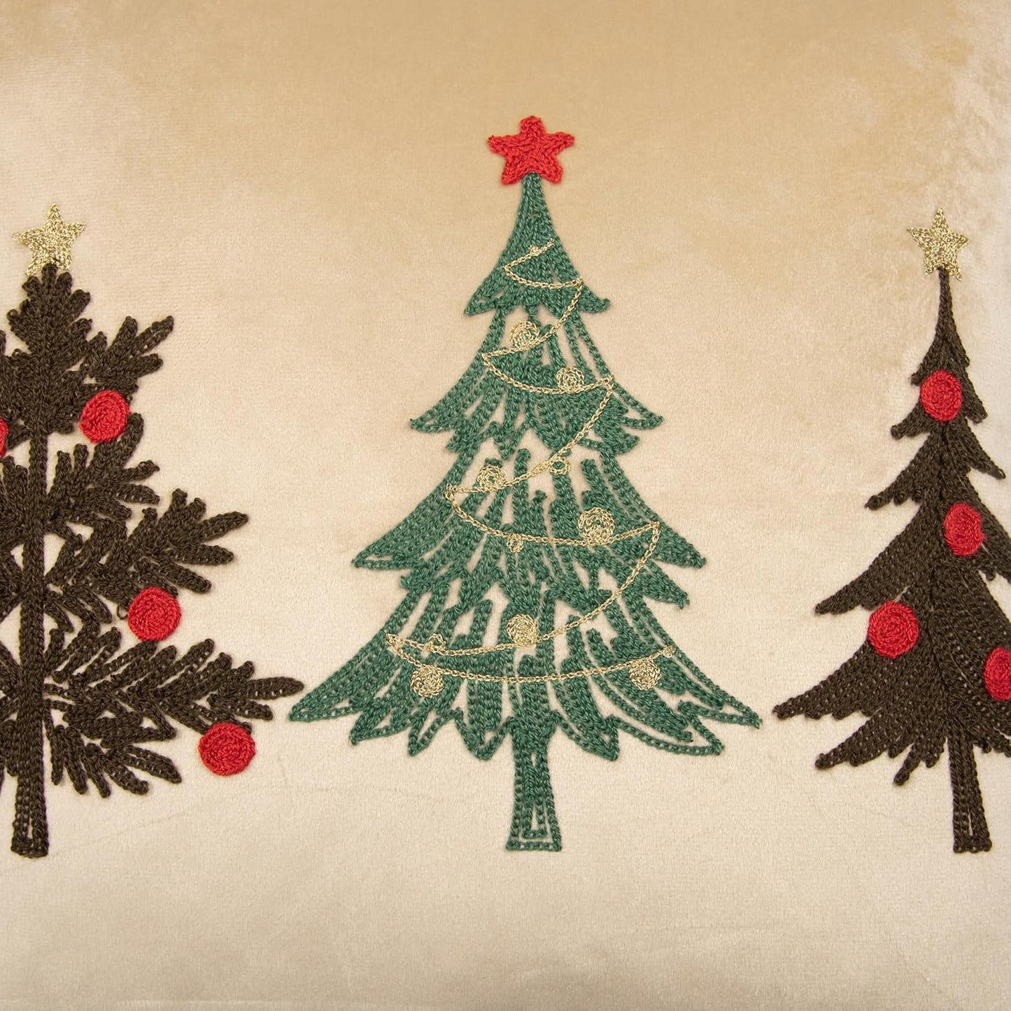 Christmas Pillow Covers 18x18 Inch - Gold Embroidered Tree Throw Pillows for Holiday Decorations - Cushions for Couch, Sofa, Bed, Living Room, Bedroom