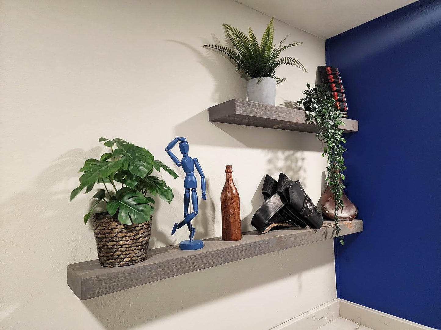 joelsantiques 48 Inch Wooden Floating Shelves for Wall - 48x6x2 in - Made of Natural Wood - Long Heavy Duty Rustic Wall Shelves for Bedroom - Perfect for Living Room, Kitchen - Gray - Grey