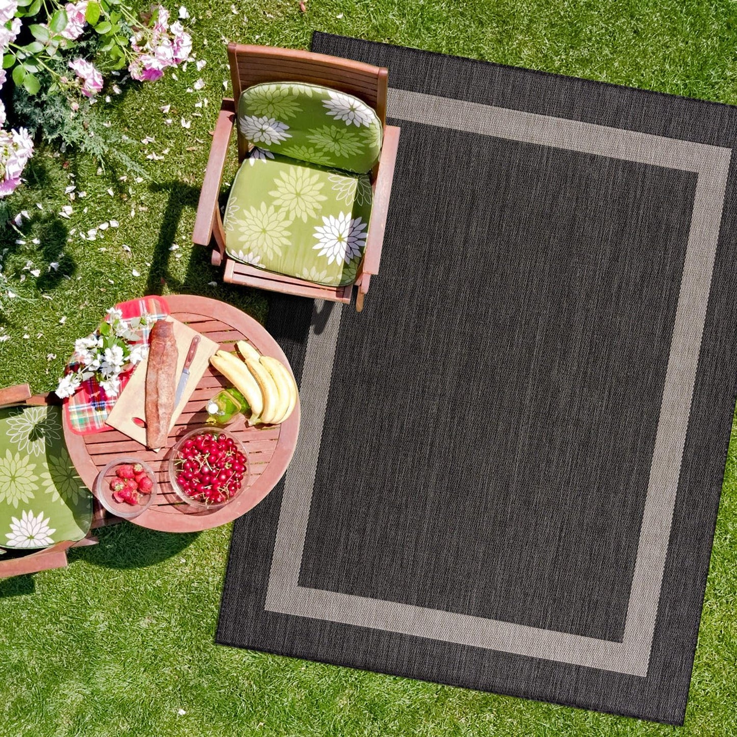 CAMILSON Outdoor Rug 8x10,Modern Outside Rugs for Patios Porches Waterproof Durable Washable Non-Shedding, Easy-to-Clean Indoor Outdoor Area Carpet (8 x 10, Bordered - Dark Gray/Light Gray)
