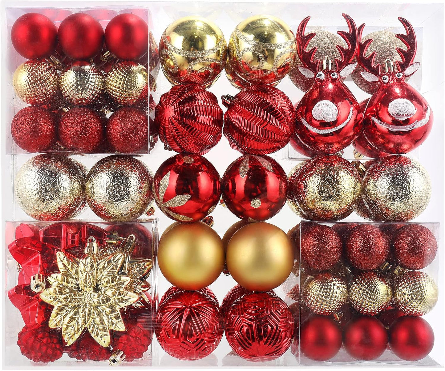 100-Pack Various Shatterproof Christmas Balls, Christmas Decorative Ball Ornaments for Xmas Tree- Red & Gold