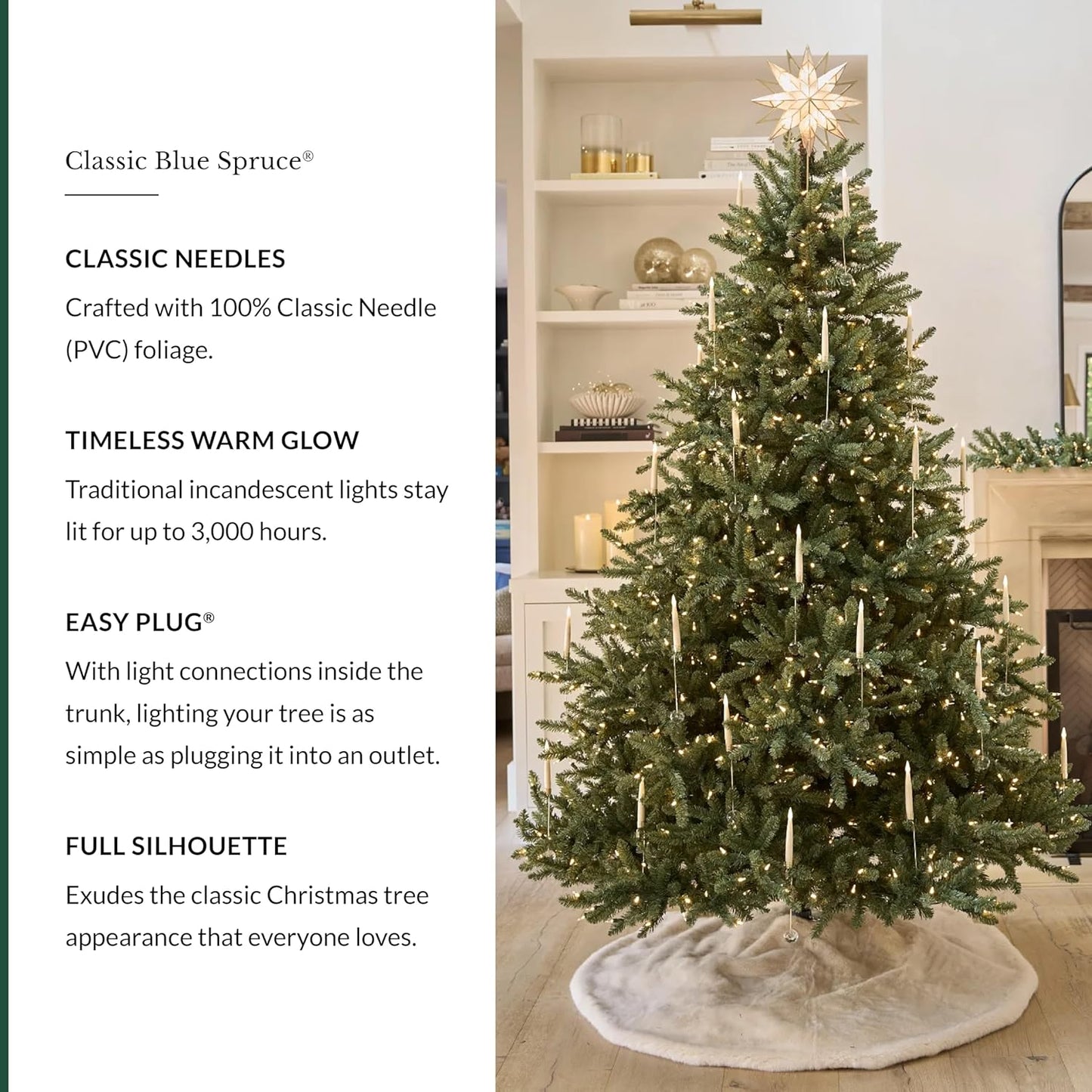 Balsam Hill 6.5ft Pre-Lit Classic Blue Spruce - Artificial Christmas Tree with 2144+ Tips, 700 Clear Incandescent Lights, Easy Plug System, Premium Stand & Storage Bag for Indoor Holiday Decorating