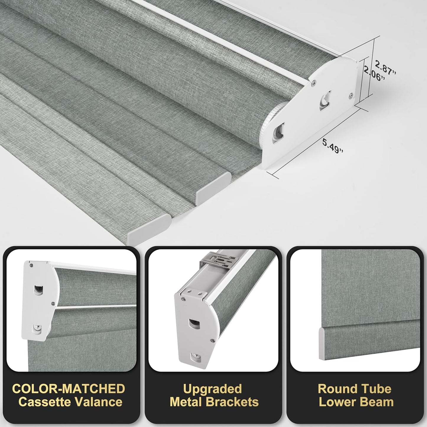 BERISSA Dual Roller Shades with Cassette Valance, Blackout and Light Filtering, Day and Night Shades for Home Office Door. Linen Grey. 26 W x 80" H