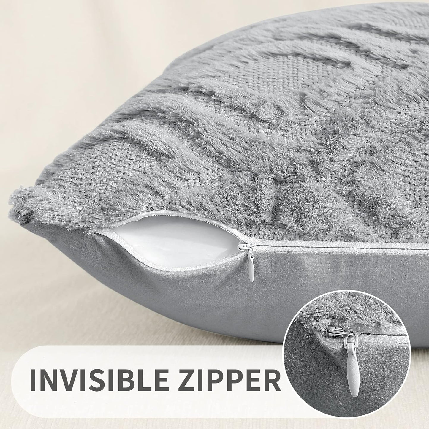 decorUhome Fall Throw Pillow Covers 20x20 Inch Set of 2, Soft Plush Decorative Faux Fur Grey Solid Couch Pillow Covers, Accent Farmhouse Neutral Square Euro Pillow Cases for Sofa Bed Living Room