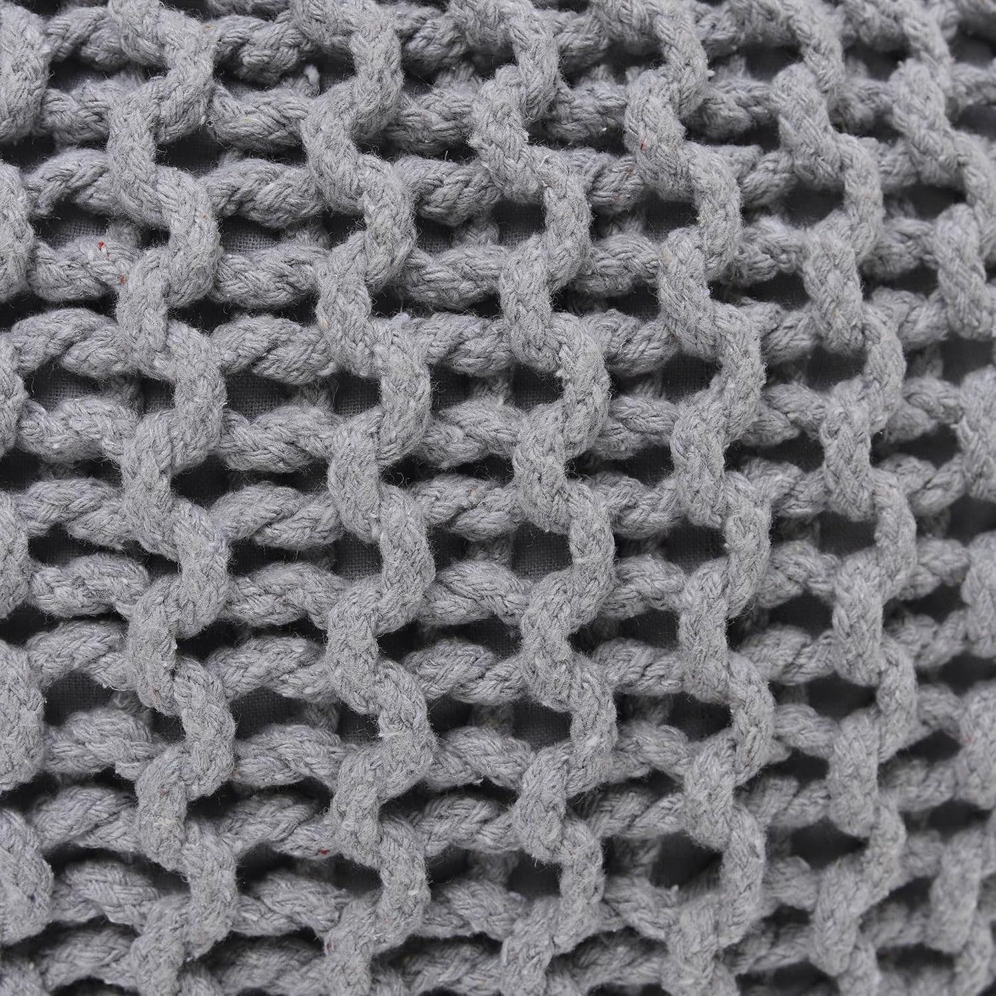 REDEARTH Round Boho Pouf Ottoman - Cable Knitted Cord Boho Pouffe - Stuffed Poof Accent Beanbag Footrest for Living Room - Nursery - Bedroom - Covered Patio - Study Nook (19.5"x19.5"x14") - Gray