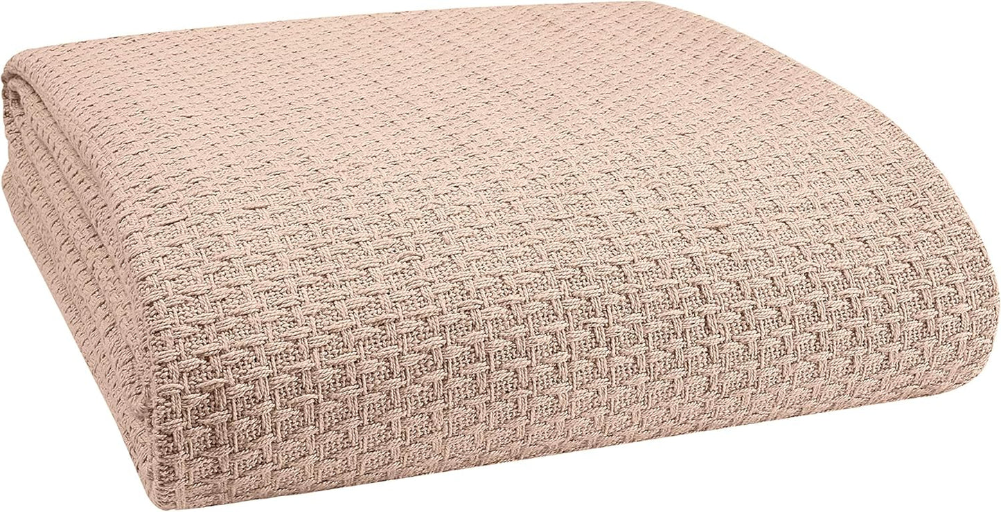 Elvana Home 100% Cotton Bed Blanket, Breathable Bed Blanket Full - Queen Size, Cotton Thermal Blankets Full - Queen, Perfect for Layering Any Bed for All Season, Beige