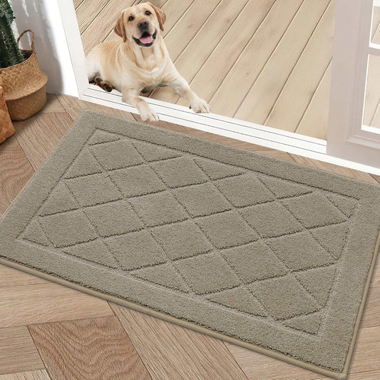 BEQHAUSE Dirt Trapper Door Mat 20" x 32", Doormat Non-Slip Entryway Rugs Washable, Dog Door Mat Stain Resistant and Absorbent Welcome Floor Mat for Front Back Door, Muddy Wet Shoes & Paws, Beige