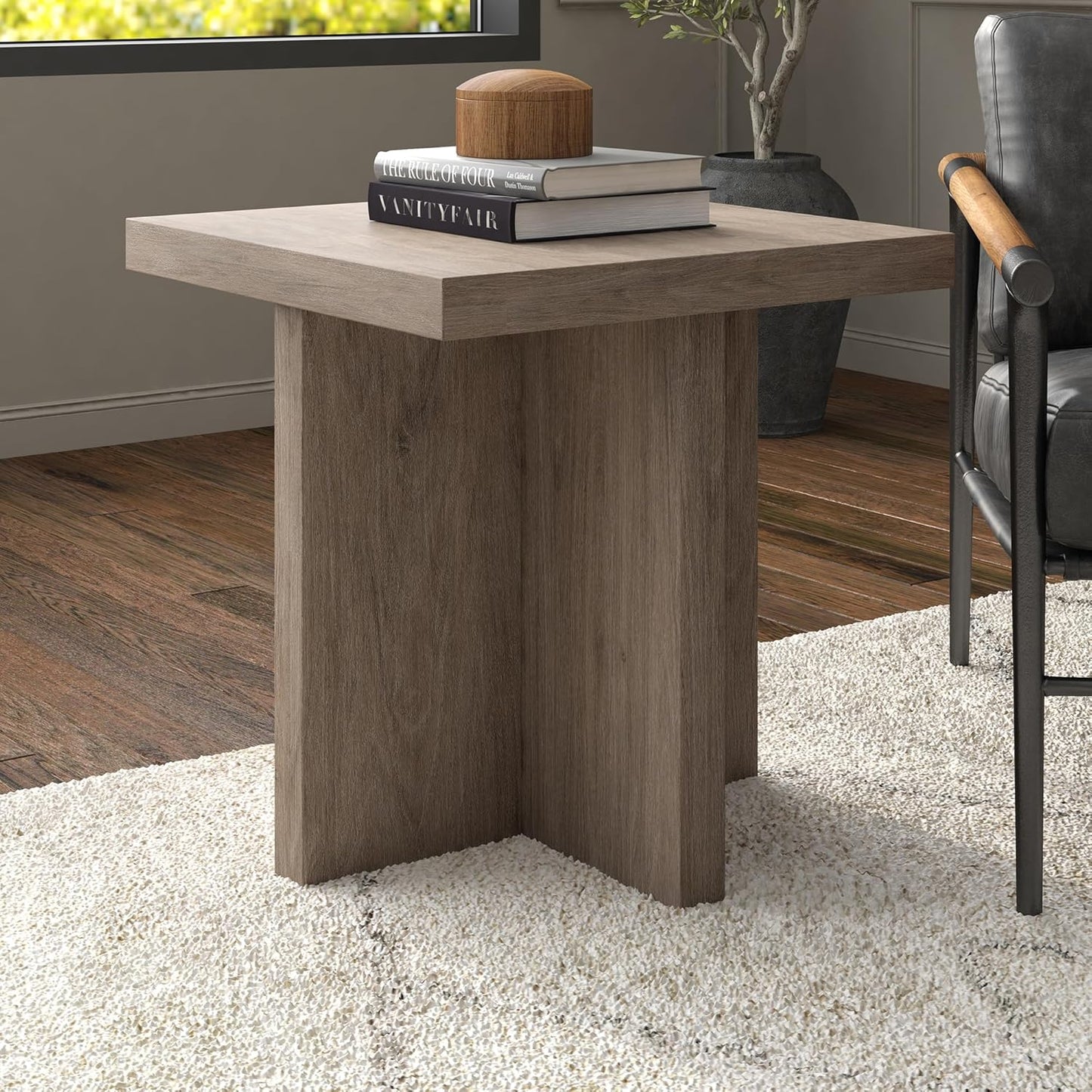 Henn&Hart 22" Wide Square Side Table in Weathered Gray, for Home, Living Room, Bedroom, Entertainment Room, Office