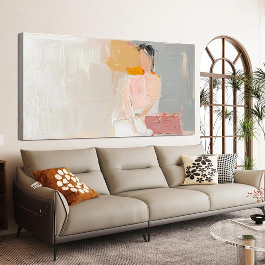 AIXMGSJS Abstract Canvas Wall Art Decor, 20"x40", Pink, Wrapped Canvas, Wall Hanging Decor, Living Room, Bedroom, Dining Room, Guest Room, Home Office