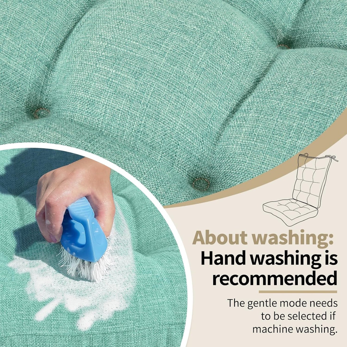 BUYUE Chair Cushion Set for Rocking Chair, Back Pillow & Seat Cushion with Ties, Original Woven Fabric Non-Slip Chair Pads for Elderly Sitting, Light Green