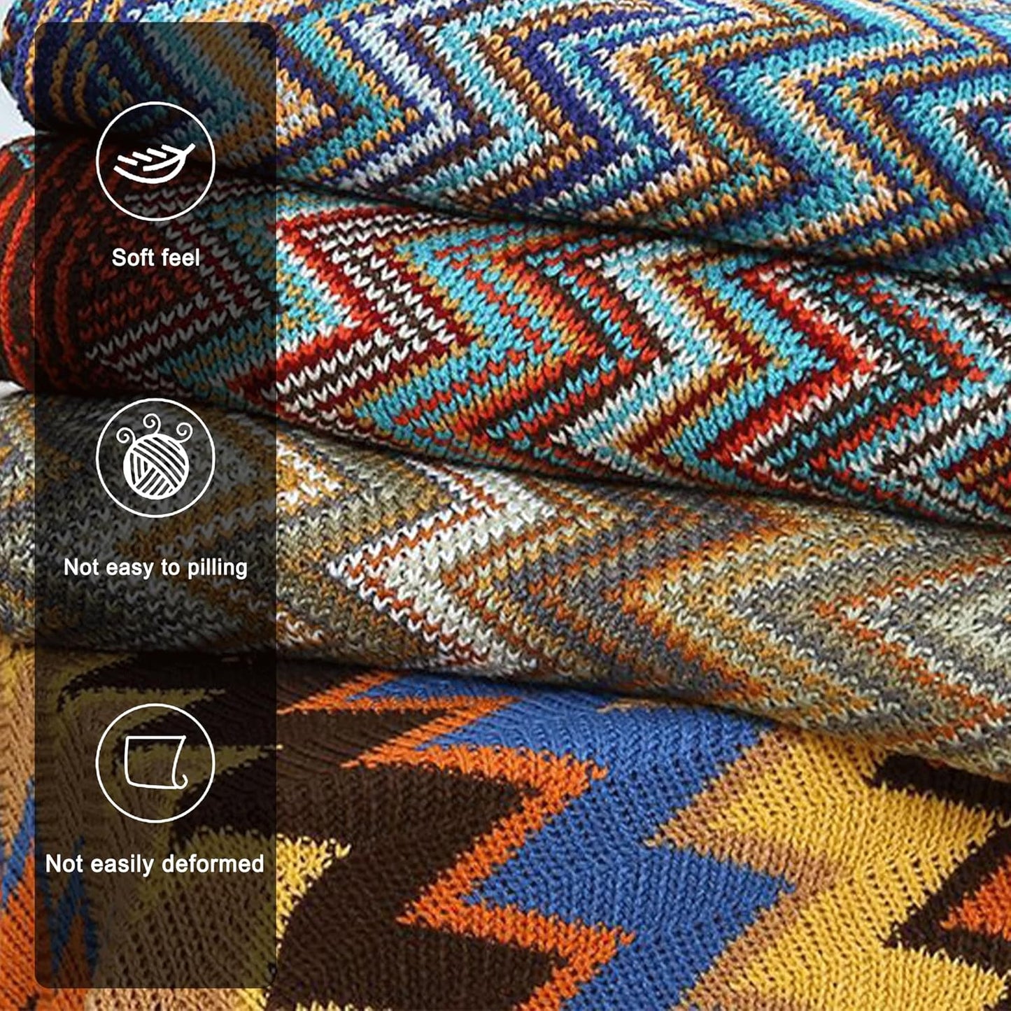 Boho Throw Blanket - Bohemian Fringe Tassels， for Bed Couch Soft ChairBlanket Double Sided (50"x70") (Yellow)