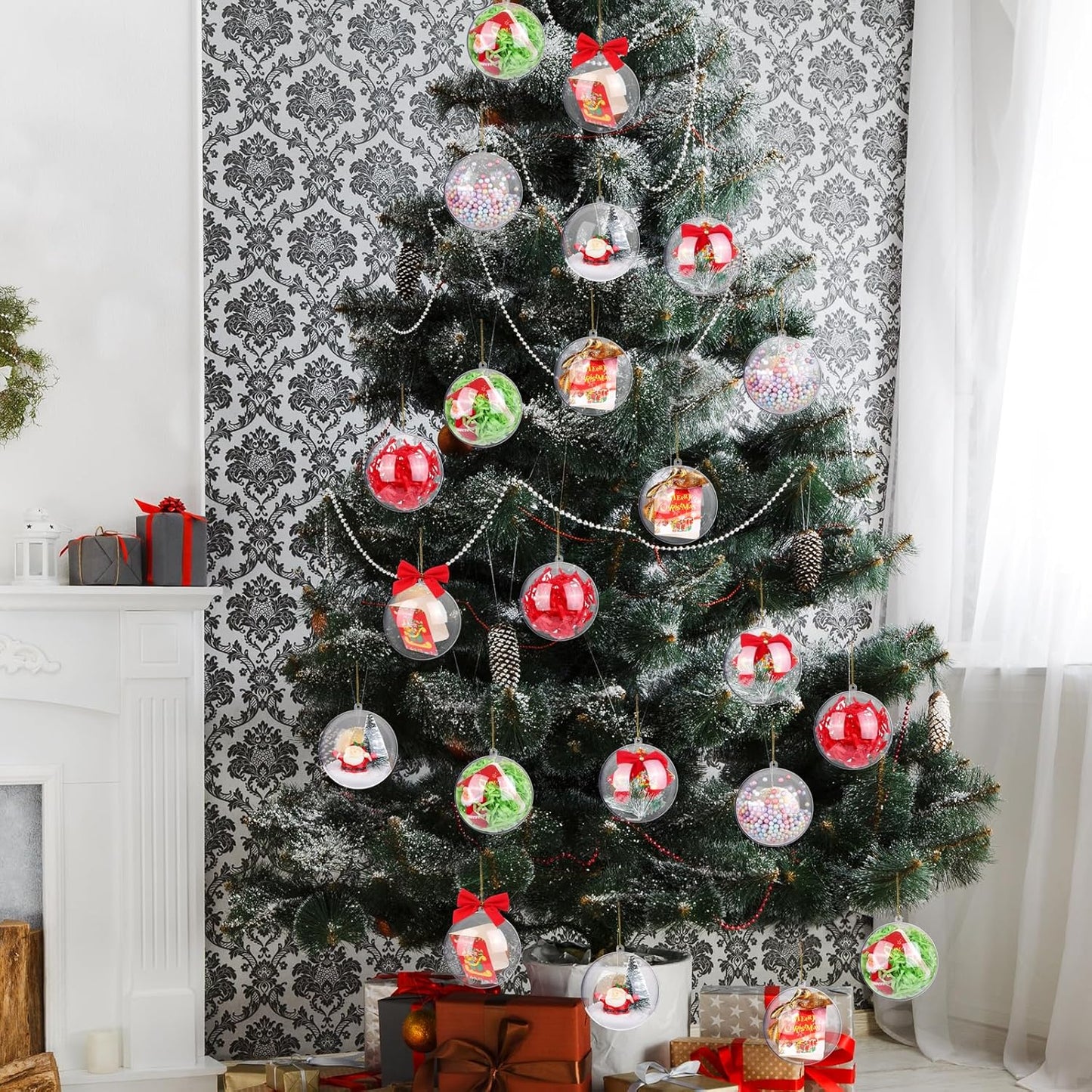 ANVAVO 50 Pieces 80mm Clear Plastic Fillable Ball Ornaments - DIY Craft Transparent Baubles for Christmas Tree Hanging - Shatterproof Decorations for New Years, Birthday, Wedding, Home Decor