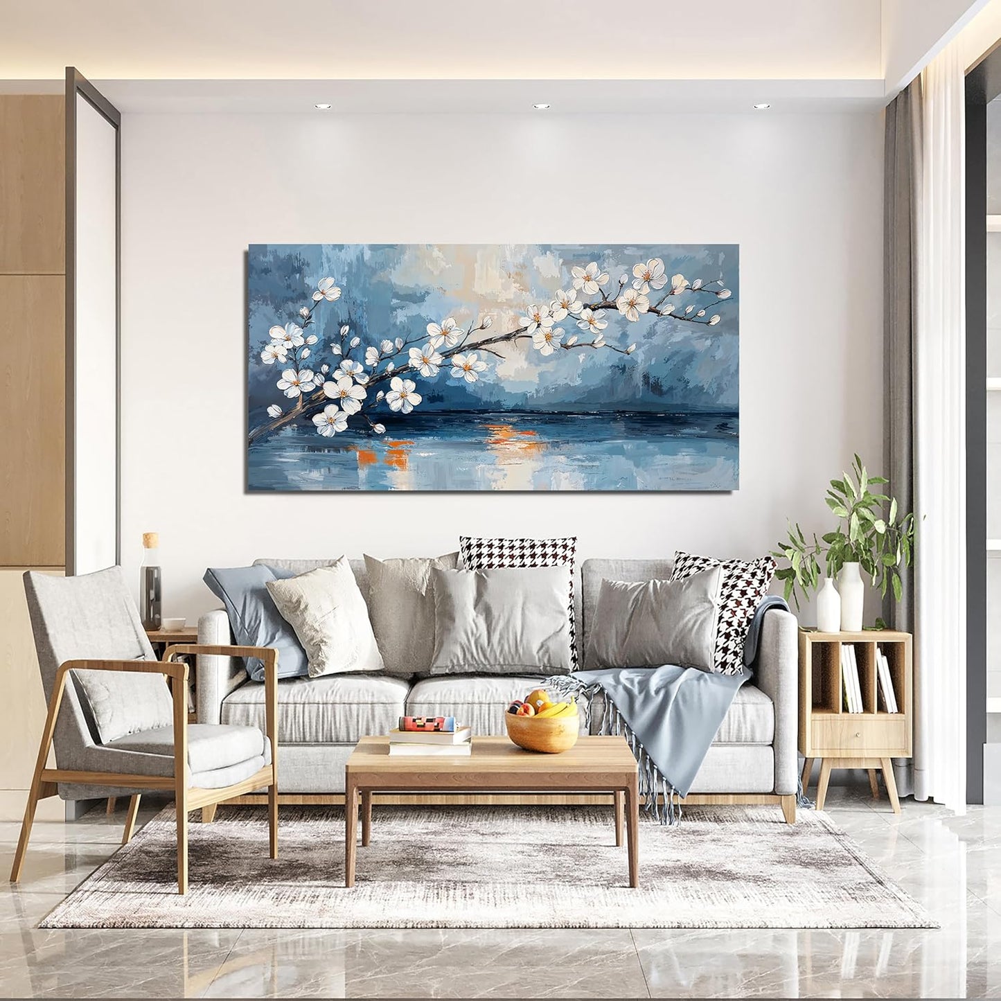 Canvas Wall Art Decor Vintage Coastal Wall Art Decorations White Flower Wall Art Prints Wall Art Pictures for Living Room Canvas Art Wall Decor Sunset Artwork for Walls Bedroom Office Decor 20" X 40"