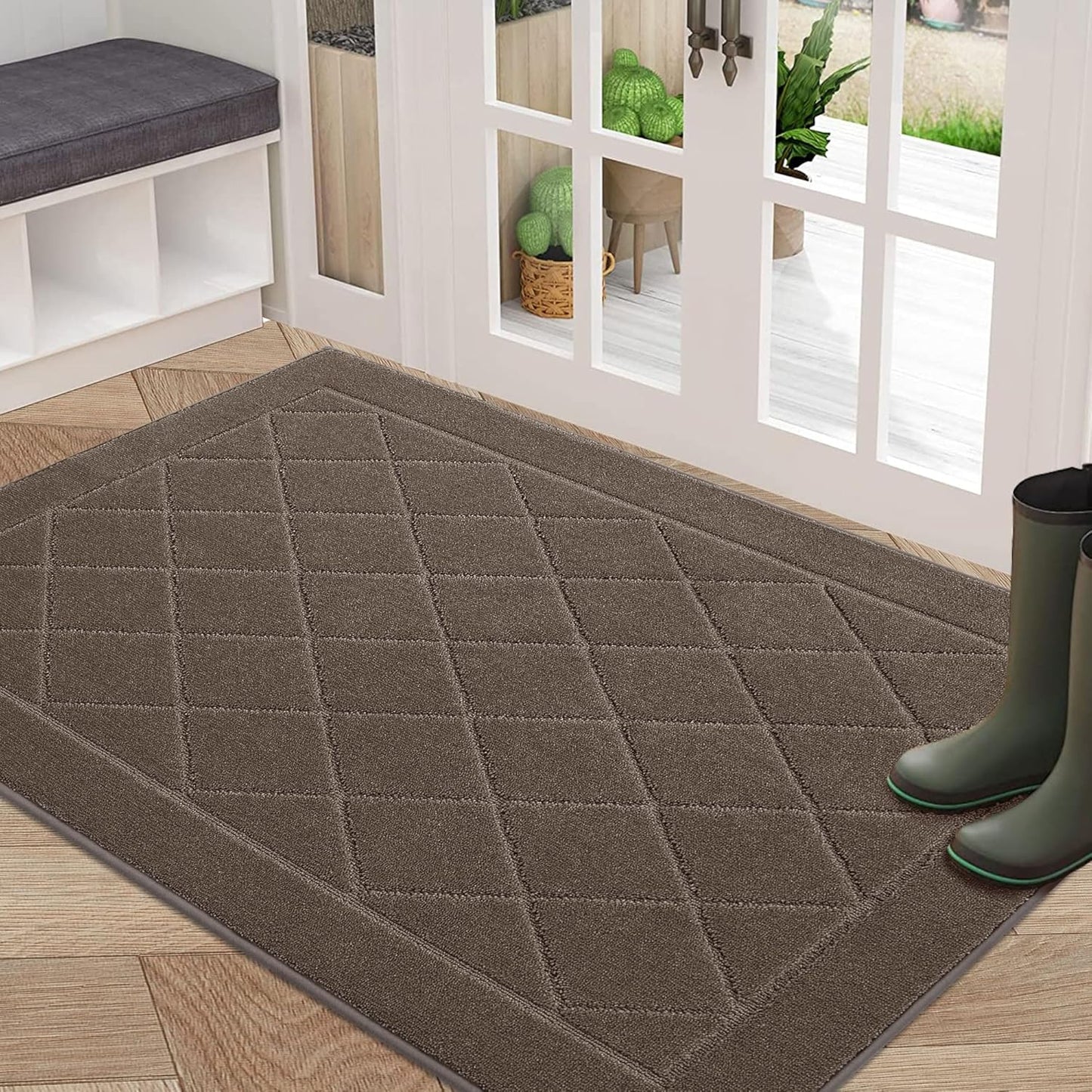 BEQHAUSE Dirt Trapper Door Mat 32" x 48", Doormat Non-Slip Entryway Rugs Washable, Dog Door Mat Stain Resistant and Absorbent Welcome Floor Mat for Front Back Door, Muddy Wet Shoes & Paws, Light Brown