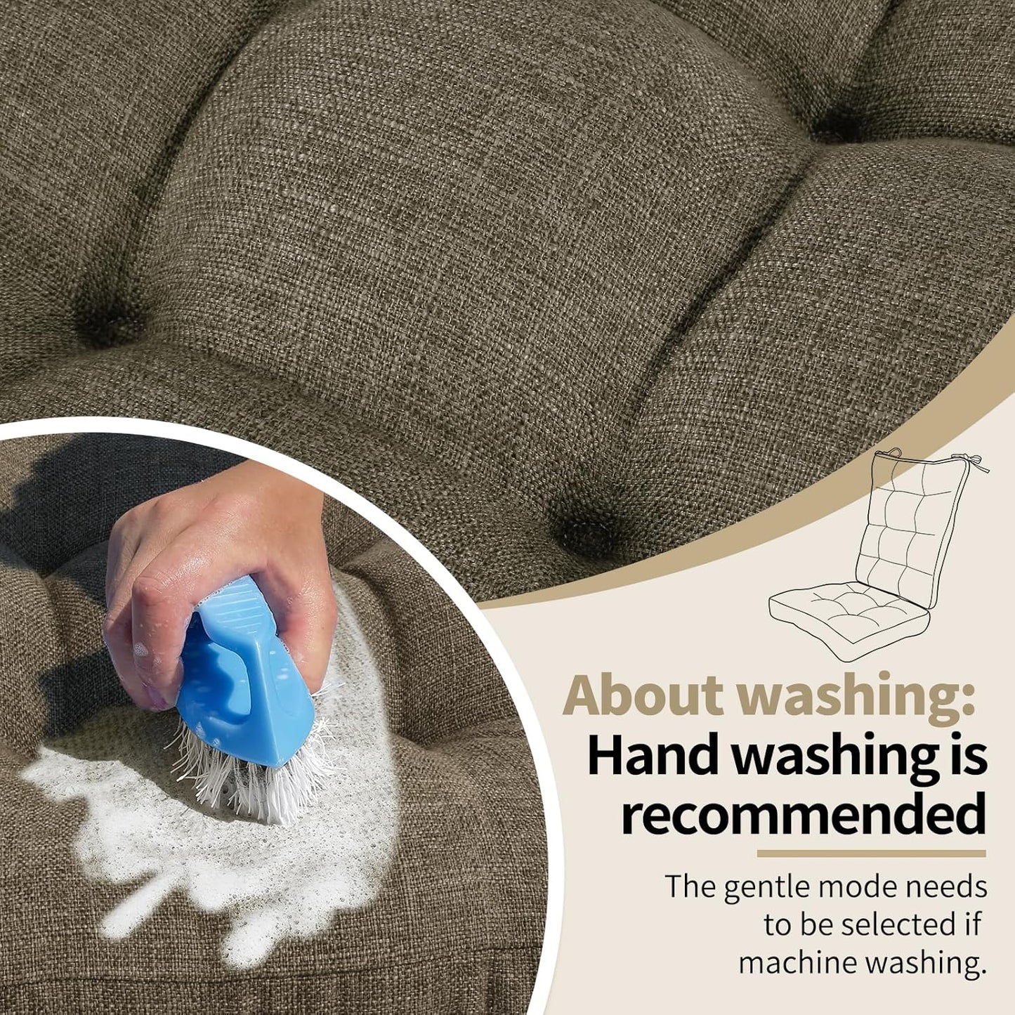 BUYUE Chair Cushion Set for Rocking Chair, Back Pillow & Seat Cushion with Ties, Original Woven Fabric Non-Slip Chair Pads for Elderly Sitting, Brown