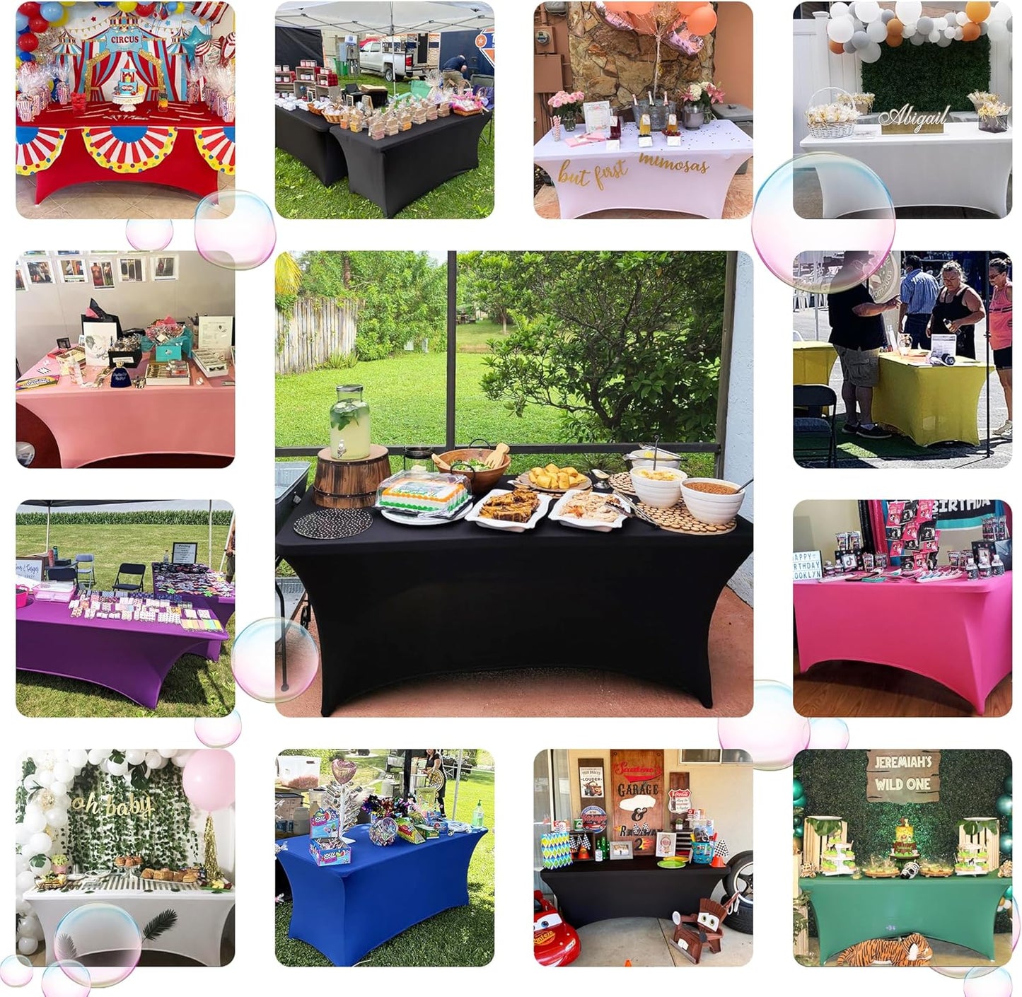 ABCCANOPY 6 FT Purple Spandex Table Cover Stretch Fitted Wrinkle Resistant Tablecloth Reuse for Rectangular Folding Table Patry Event Wedding Banquet Protector