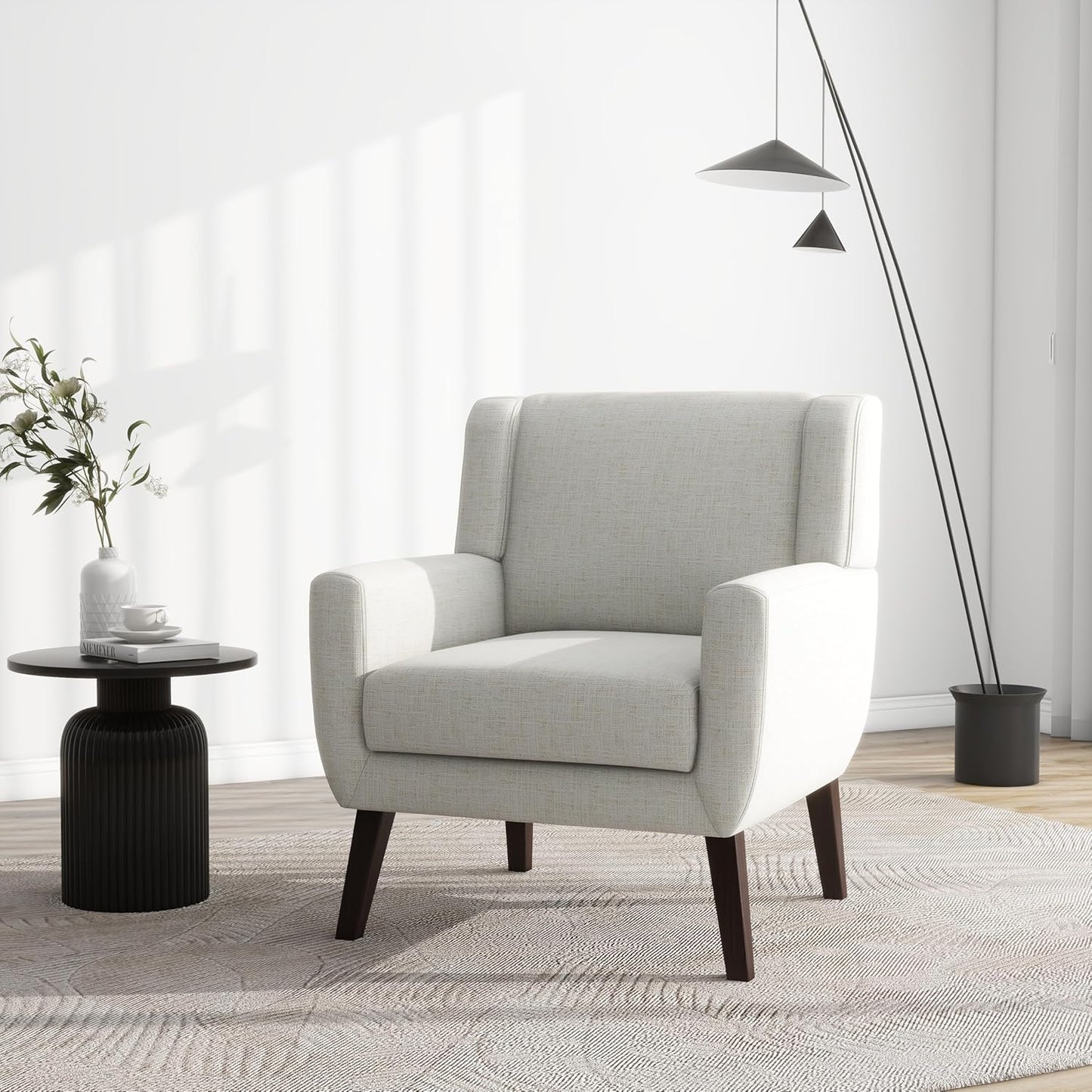 UIXE Accent Chair, Fabric Upholstered Armchair for Living Room, Comfy Arm Chair Single Sofa Bedroom Side Reading Seat - Flax Beige