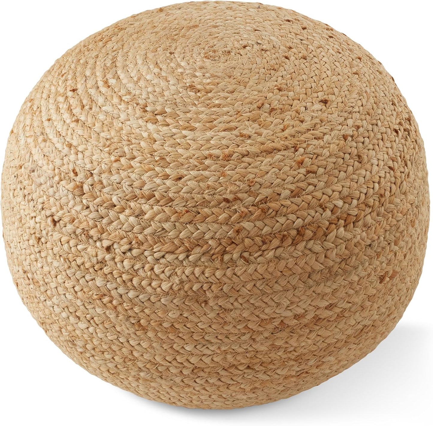 Casafield Hand-Braided Jute Pouf Ottoman Footrest, 19" Round x 10-1/2" High, Natural Woven Boho Floor Cushion, Home Decor for Living Room, Bedroom, Apartment