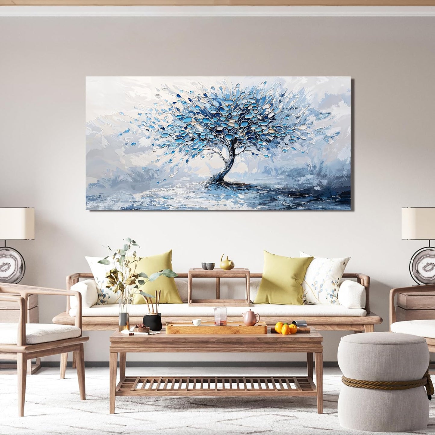 Canvas Wall Art Decor Modern Blue White Wall Art Prints Canvas Art Wall Decor Wall Art Pictures for Living Room Artwork for Walls Abstract Art Tree of Life Wall Art Bedroom Office Decor 20" X 40"