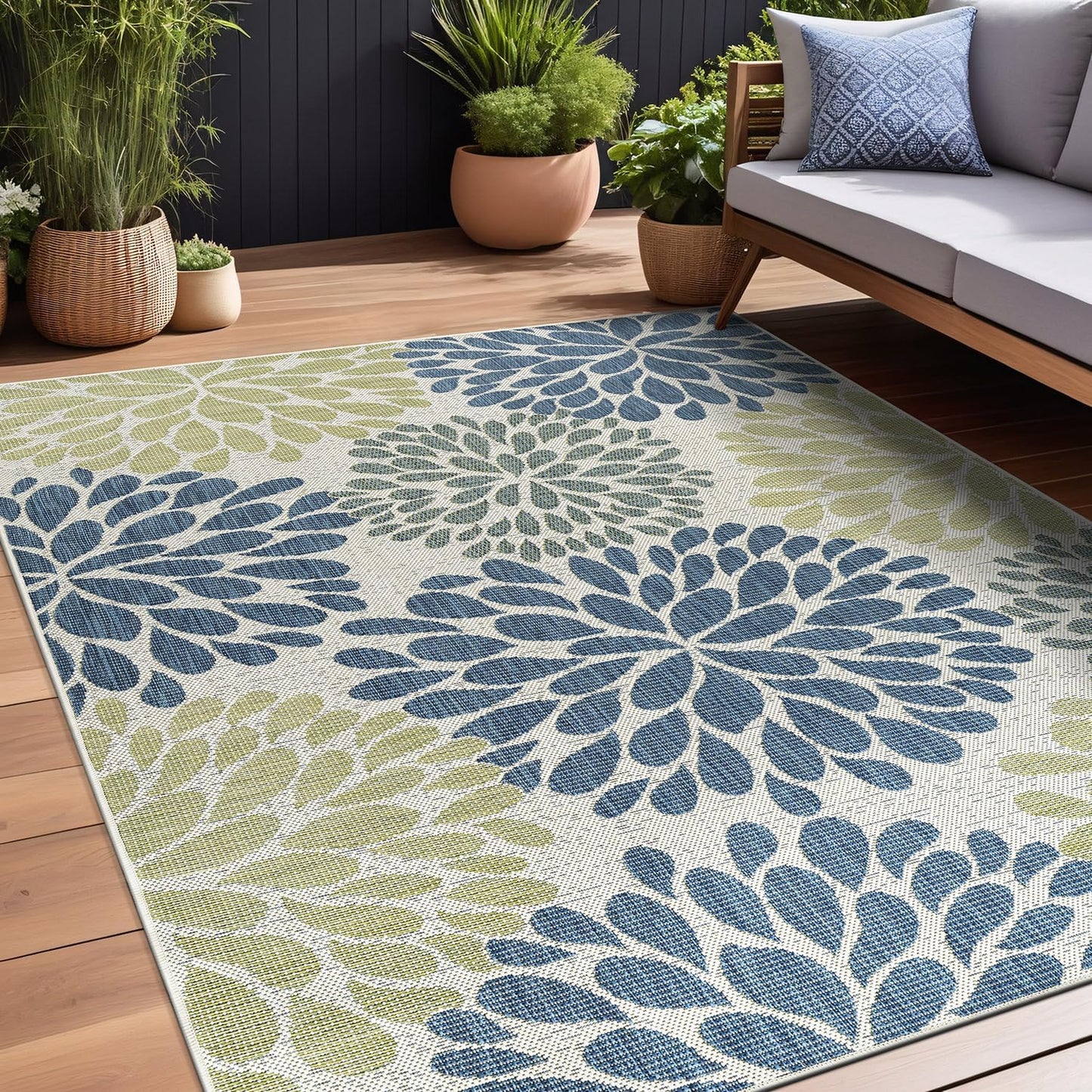 Beverly Rug Outdoor Rug 10x14 Modern Exotic Tropical Leaf Area Rugs for Indoor and Outdoor Patio Deck Porch Garden Water Resistant Washable Outside Carpet (10 x 14 Olive)