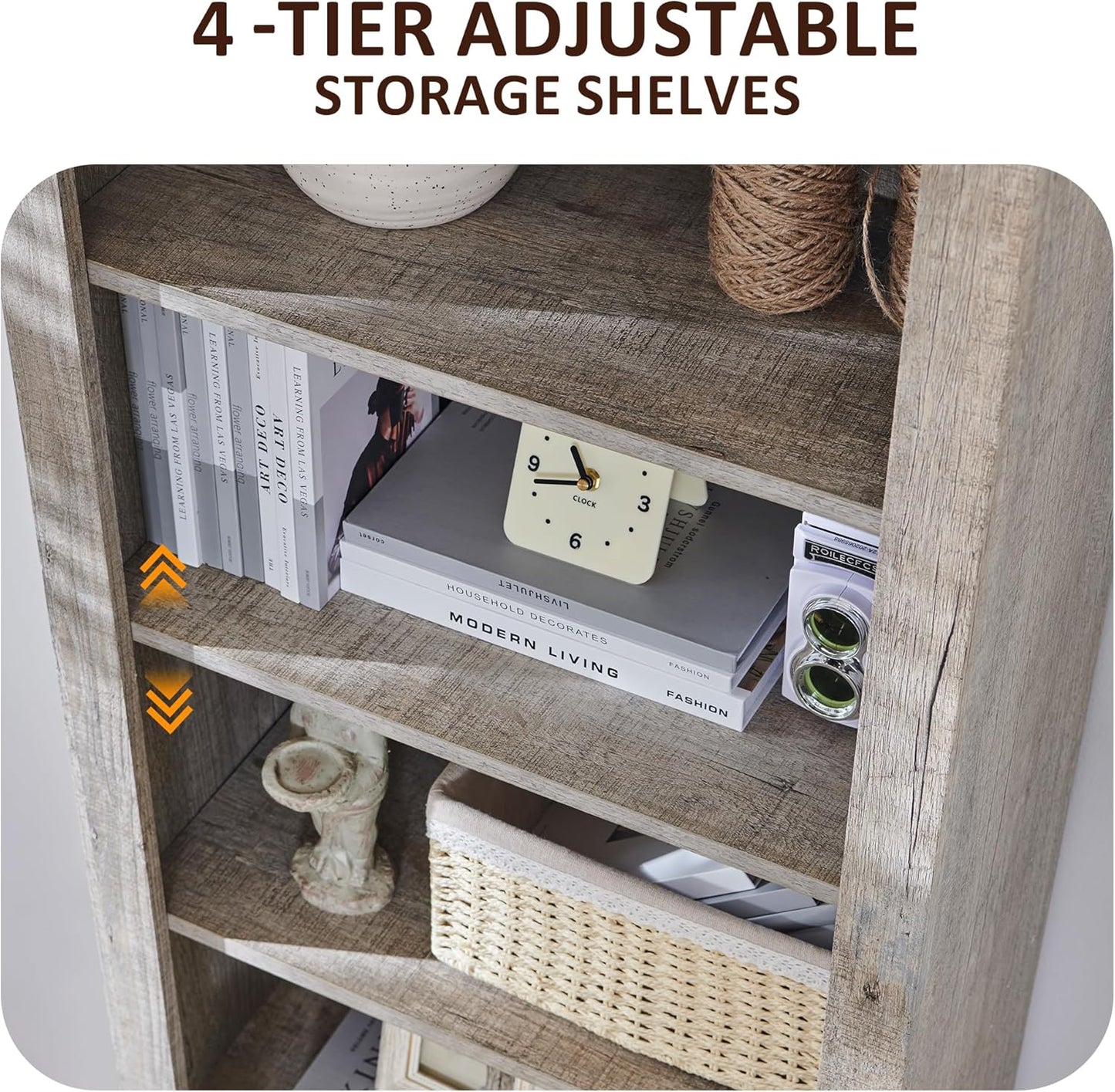 OKD 72'' Tall Bookshelf with Storage, Farmhouse 4 Tier Bookcase w/Barn Door, Adjustable Shelves and Drawers, Rustic Wooden Office Bookshelves for Home Bedroom, Living Room, Library (Light Rustic Oak)