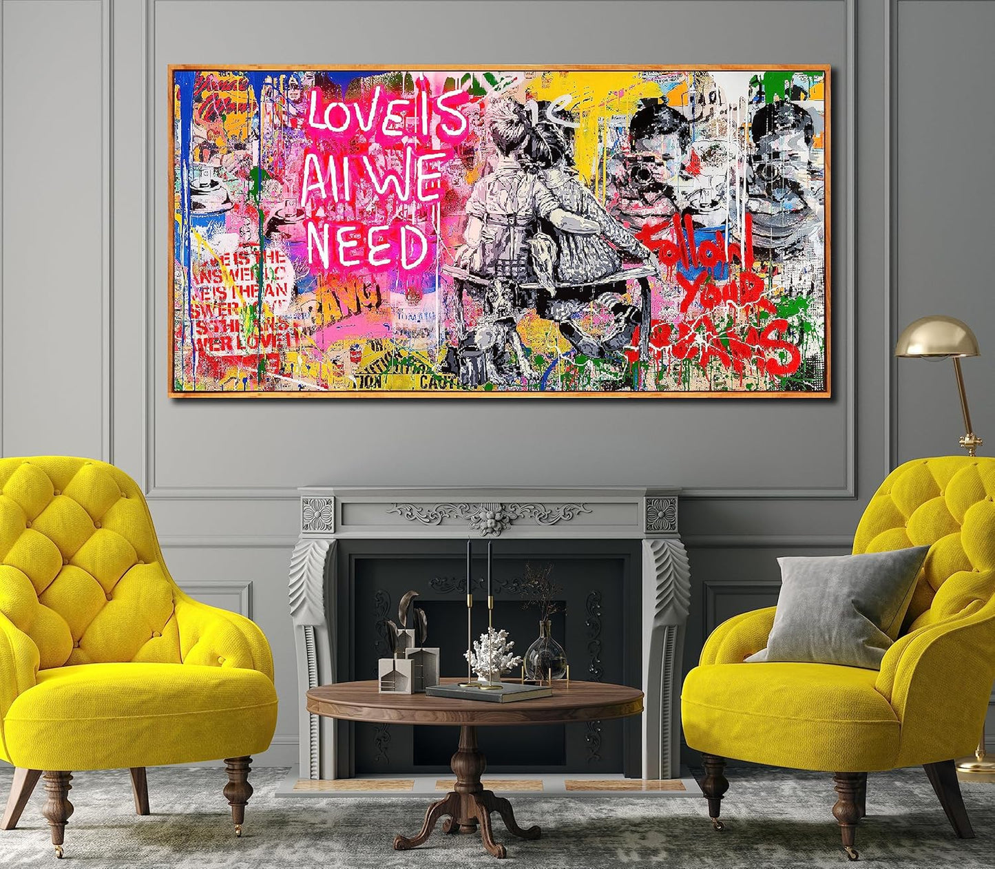 Graffiti Poster Room Wall-Art for Teen Girls - Banksy Canvas Wall Art - Framed Wall Art for Living Room Ready to Hang Size 60" x 30"