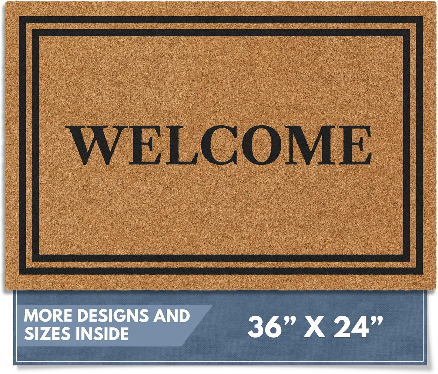 Barnyard Designs Natural Coco Coir Heavy Duty Backing Doormat - Large Cute Non-Slip Front Door Welcome Mat for Outside Entrance or Porch Entry, Brown (24x36, Welcome)