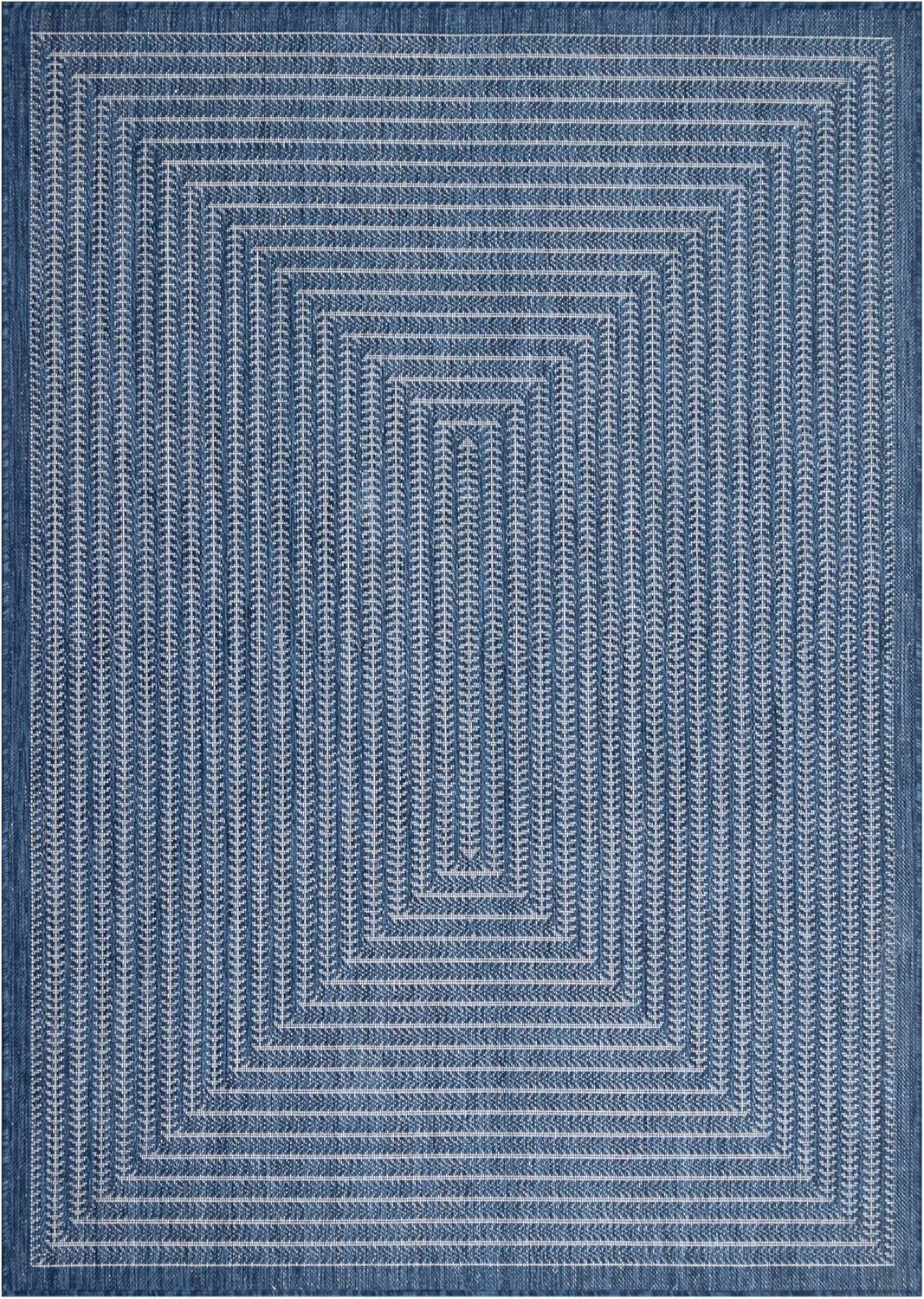 Adiva Rugs Outdoor Indoor Area Rug, Weather Resistant, Easy to Clean, Stain Resistant Floor Mat for Dining Room, Backyard, Deck, Patio (Navy Weiss, 2'6" x 7')