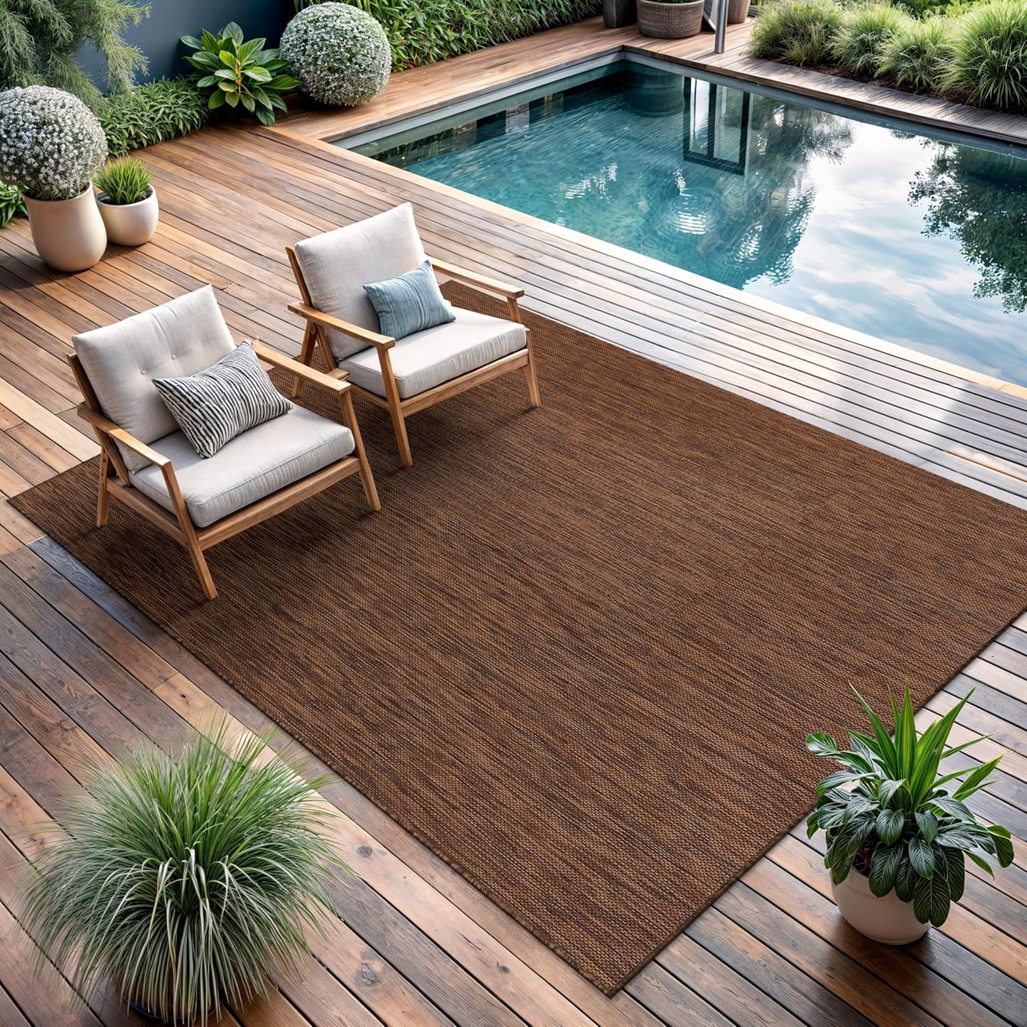 CAMILSON Outdoor Rug 5x7 Modern Area Rugs for Indoor and Outdoor Patios and Porches - Waterproof, Washable, Non-Shedding, Easy-to-Clean Outside Carpet (5 x 7, Solid - Gold)
