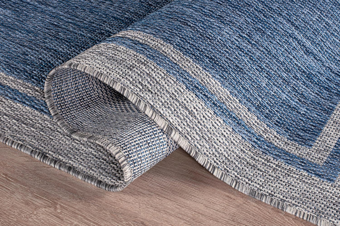 CAMILSON Outdoor Rug, 8x10 Bordered Navy Blue Gray Modern Area Rugs for Indoor and Outdoor Patios, Porches Waterproof Washable Porch Deck Outside Carpet (Bordered Navy, 8 x 10)