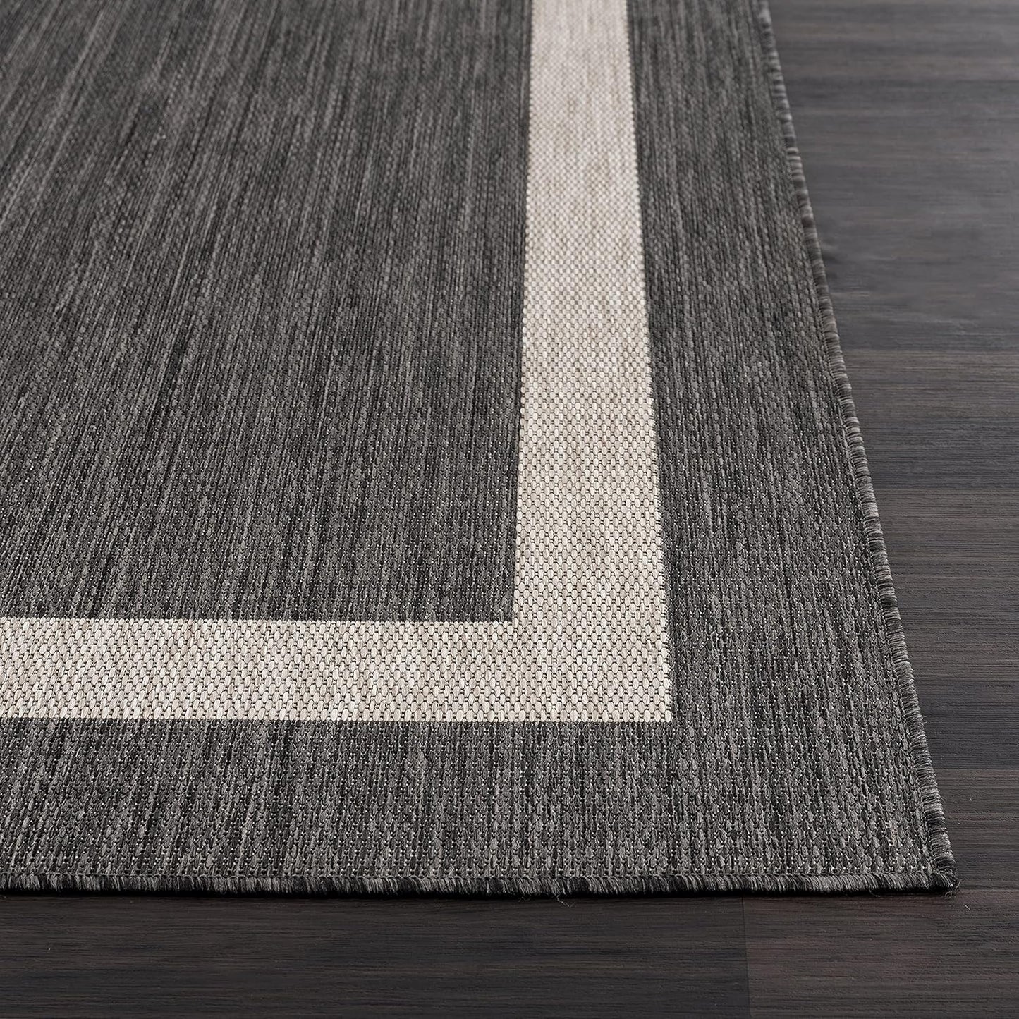 CAMILSON Outdoor Rug 9x12, Large Modern Outside Rugs for Patios Porches Waterproof Durable Washable Non-Shedding, Easy-to-Clean Indoor Outdoor Area Carpet (9 x 12, Bordered - Dark Gray/Light Gray)